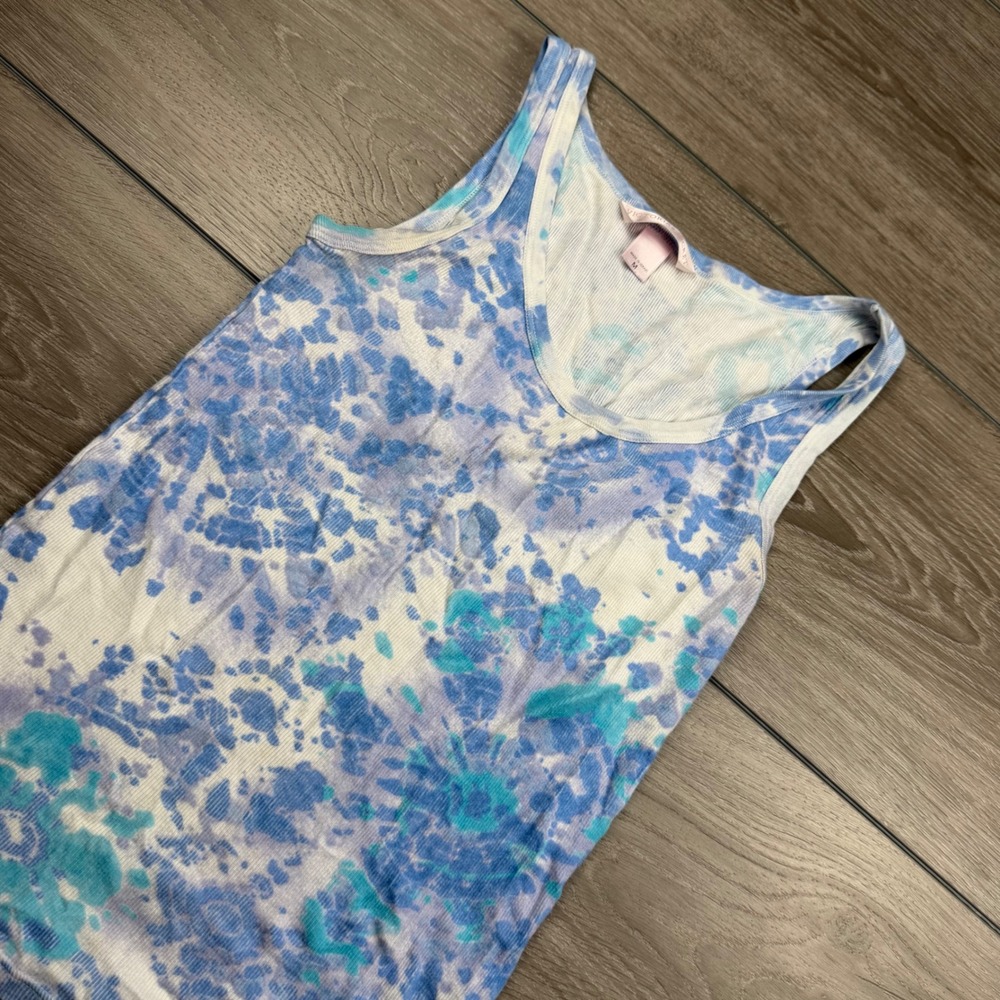 Victoria's Secret Women Tank Top Ribbed Tie Dye Cotton Blue White Medium‎